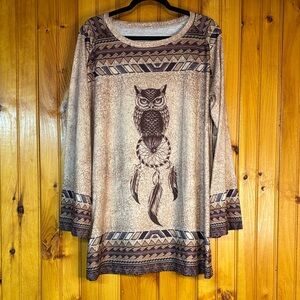 Owl Print Long Sleeve Top